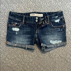 Hollister Women's Distressed Denim Shorts - Blue